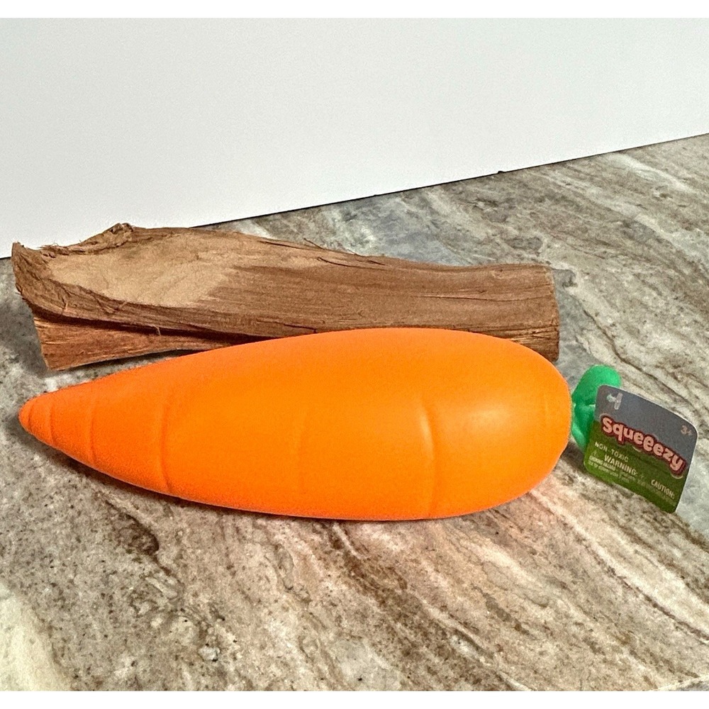 Squeezy Orange & Green Carrot Shaped Squeeze Toy Stress Reliever Foam Squishy